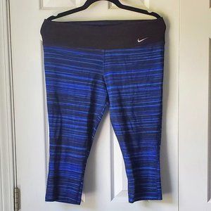 Womens Nike DriFit Running Capri Pants Stripe Blue